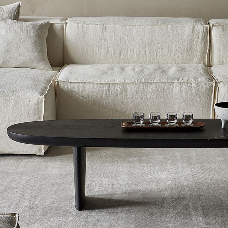 Solid Wood Single Coffee Table Modern Oval Cocktail Table with 2 Legs