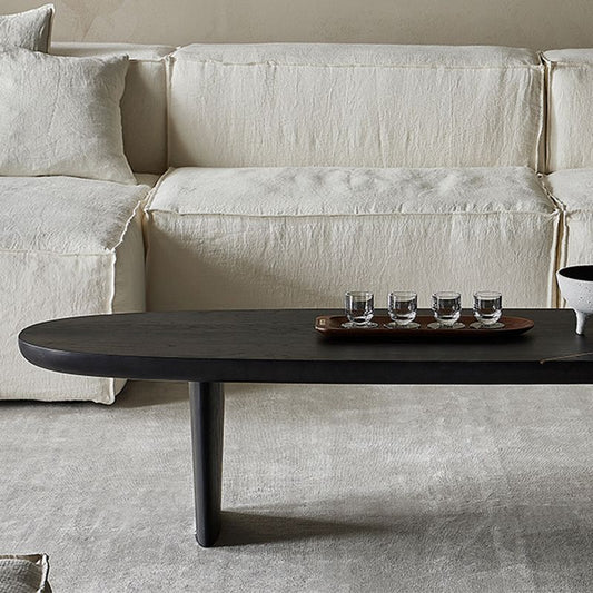 Solid Wood Single Coffee Table Modern Oval Cocktail Table with 2 Legs