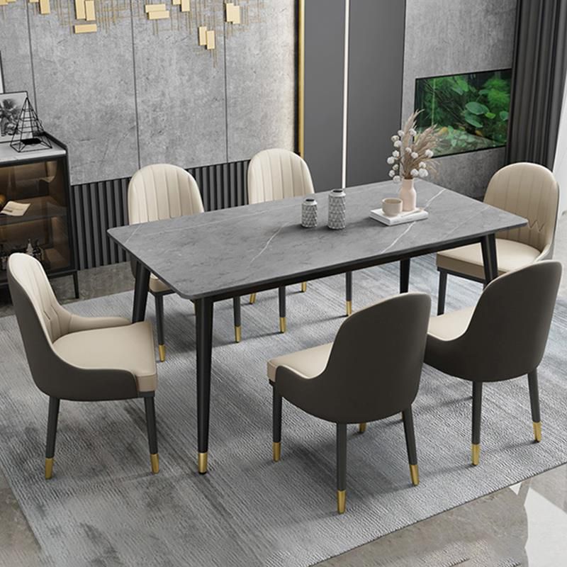 Black 4-foot Metal Dining Table Modern Stone Top Rectangle Dinette Table Clearhalo 'Dining Tables & Seating' 'Dining Tables' 'dining_table' 'furn' 'furn_dining_table' 'Furniture' 'furniture_dining_table' 'Kitchen & Dining Furniture' 1200x1200_f5300419-97cc-42f1-8125-178ee2f312e4