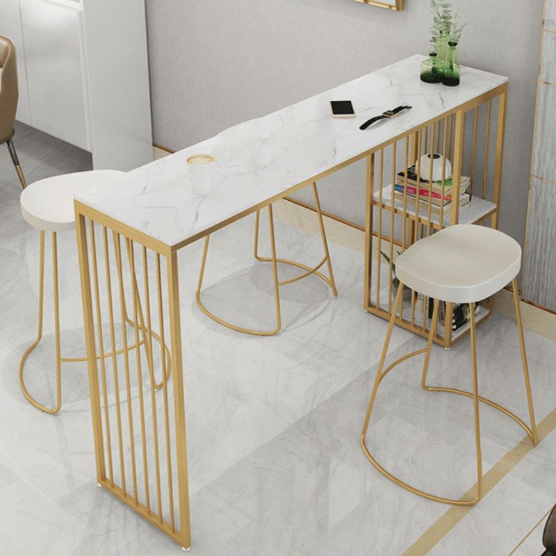Modern Bar-height Table Faux Marble Top Bistro Pub Table with 2 Shelves Clearhalo 'Bar Furniture' 'Bar Tables' 'bar_tables' 'furn' 'furn_bar_tables' 'Furniture' 'Kitchen & Dining Furniture' 1200x1200_f530b87f-1a23-4524-be95-785f11350cd0