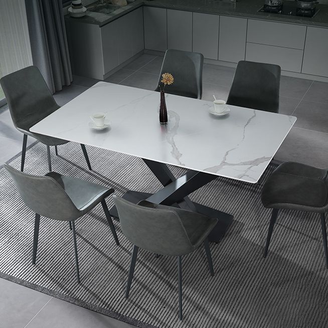 Modern Style Dining Table Rectangle Sintered Stone Pedestal Table with Black Frame Clearhalo ' dining_table' 'Dining Tables & Seating' 'Dining Tables' 'furn' 'furn_dining_table' 'Furniture' 'furniture_dining_table' 'Kitchen & Dining Furniture' 'kitchen&dining_furn' 'kitchen' 'kitchen_dining_table' 1200x1200_f532fec3-3475-4e86-b00e-168a76c2b8c0