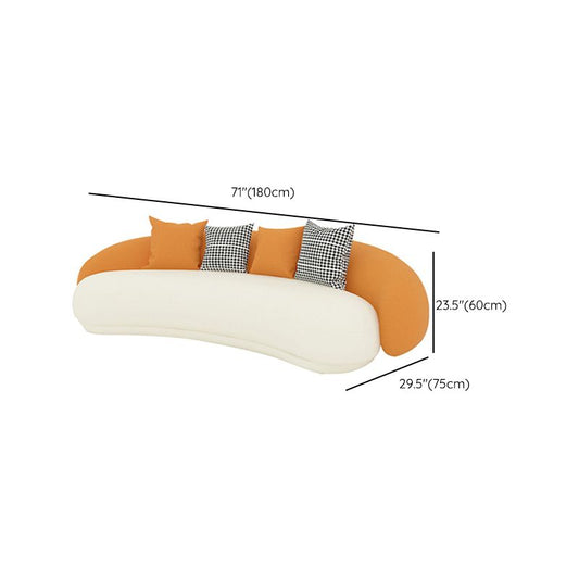 Orange Faux Leather Curved Sofa Contemporary Sloped Arm Sofa