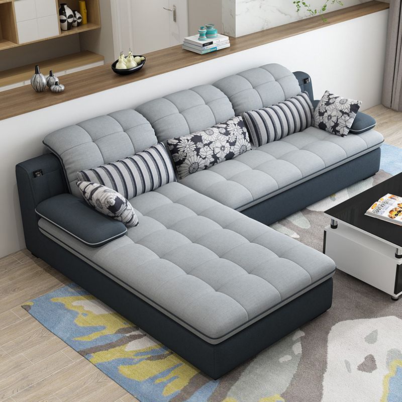 Contemporary Pillow Top Arm Sofa with Storage Bag Adjustable Backrest Sofa Clearhalo 'furn' 'furn_sectionals' 'Furniture' 'furniture_sectionals' 'kitchen' 'kitchen_sectionals' 'Living Room Furniture' 'Sectionals' 1200x1200_f535b289-a2af-4ab6-9c82-6dbcac33add4