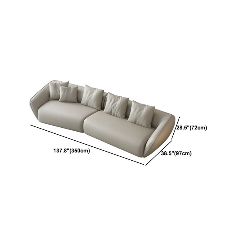 Genuine Leather Sloped Arm Sofa Contemporary Standard Sofa with Pillows Clearhalo 'furn' 'furn_sofas' 'Furniture' 'Living Room Furniture' 'Sofa' 'sofas' 1200x1200_f5366624-9189-4aac-8d26-9c924aaf96aa