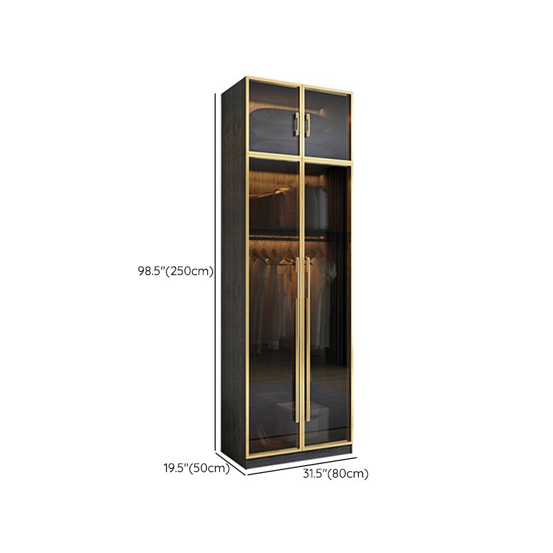Modern Tempered Glass Doors Wardrobe Wood Frame Wardrobe without Light