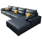 Faux Leather Sectional with 4 Pillows Back and Square Arm for Living Room