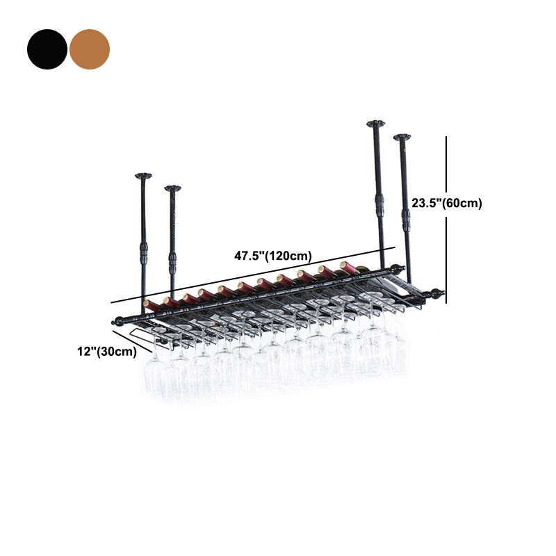 Bottiglia di vino sospesa in metallo e portabicchiere vetro in vetro industriale in nero e ottone