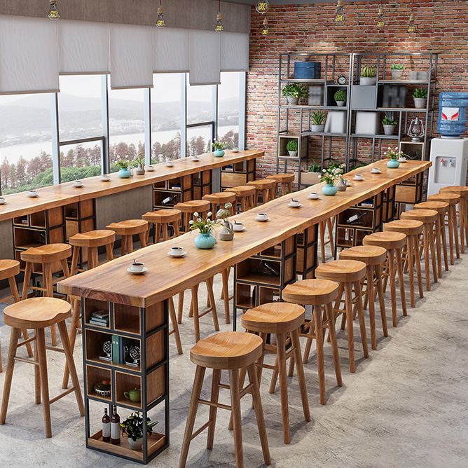 Brown Wood Counter Table with Rectangle Table Top Double Pedestal Table - 41.3" H Clearhalo 'Bar Furniture' 'Bar Tables' 'bar_tables' 'furn' 'furn_bar_tables' 'Furniture' 'furniture_bar_tables' 'Kitchen & Dining Furniture' 1200x1200_f53cdccd-3c8d-4626-b53d-13dd6949be99