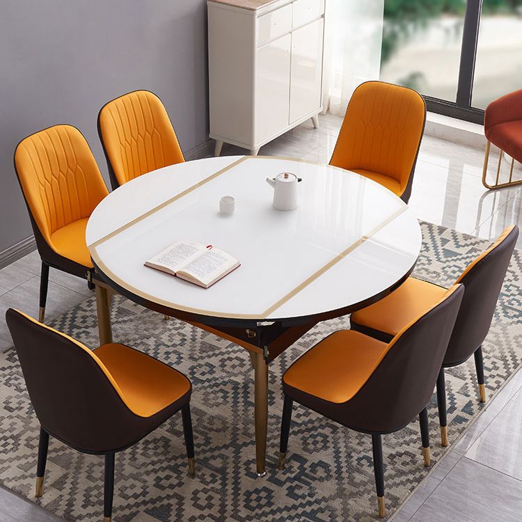 Tavolo da pranzo in vetro rotondo bianco contemporaneo con doppia foglia