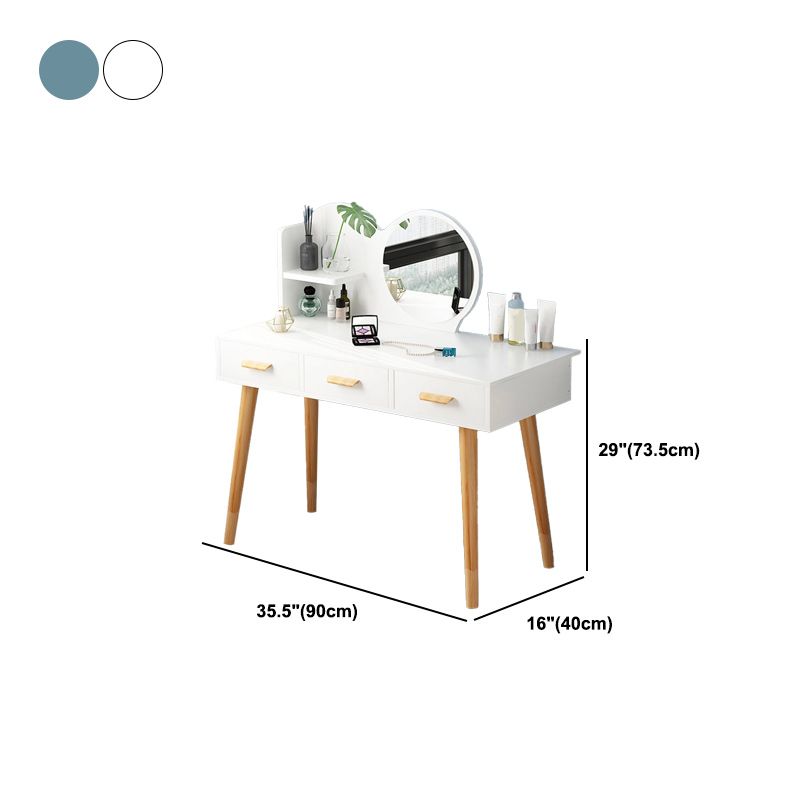Table de maquillage contemporain avec tiroirs blancs / bleu 15,74 "W x 28,93" H