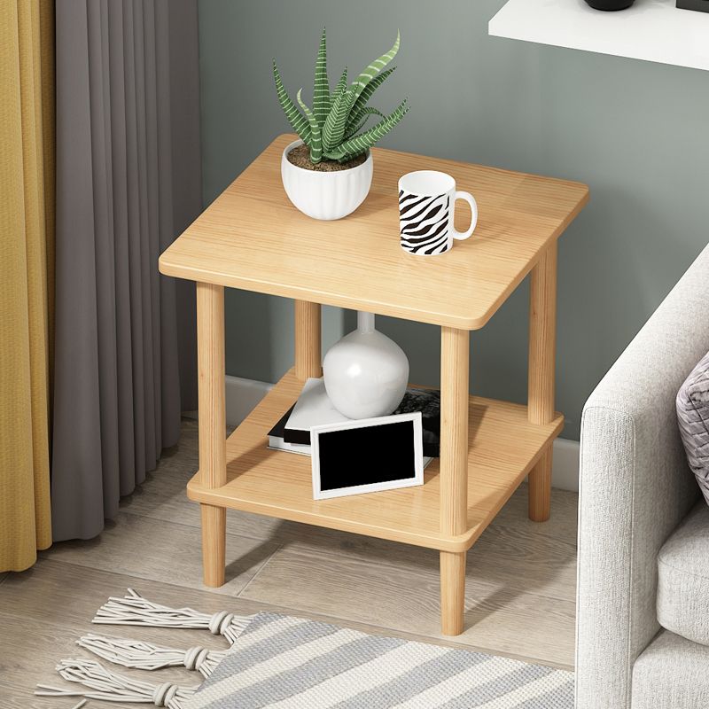 Modern Wood End Slide Table Double Tier Corner Table with Storage