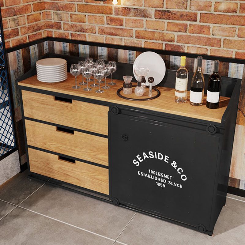 Modern Iron and Wood Sideboard 35"H Dining Room 3 Drawer Server with Sliding Door Clearhalo 'buffet_sideboard' 'Buffets & Sideboards' 'furn' 'furn_buffet_sideboard' 'Furniture' 'Kitchen & Dining Furniture' 1200x1200_f5443ccf-fb6a-4d72-a2f4-4c50421319d2