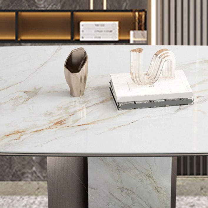 Glam Style Dining Rectangle Table Sintered Stone Table with Metal Legs for Home Use Clearhalo 'Dining Tables & Seating' 'Dining Tables' 'dining_table' 'furn' 'furn_dining_table' 'Furniture' 'Kitchen & Dining Furniture' 1200x1200_f549f2bc-aa65-42ef-bb2b-2619bb244c35