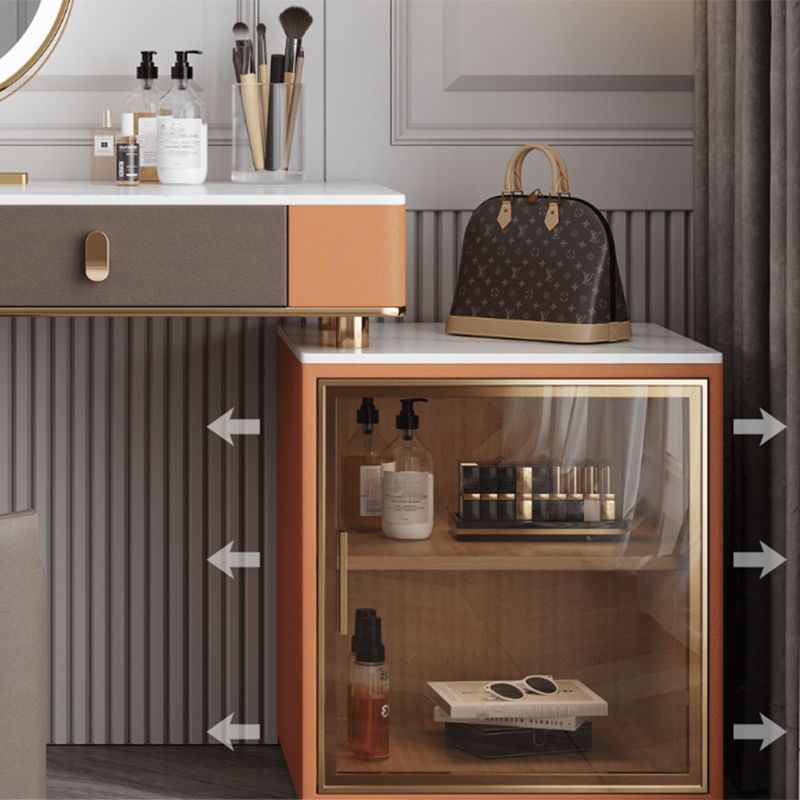 2 cajones de madera maciza tocador de mesa de maquillaje de cuero falso para mujeres