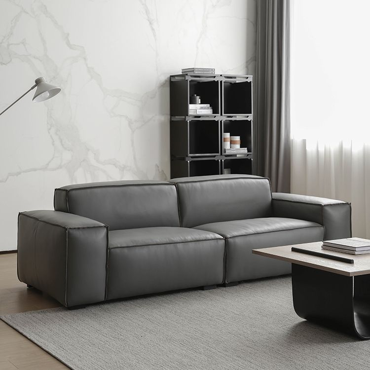 27.55" High Cushions Sofa Faux Genuine Leather Square Arm Sofa