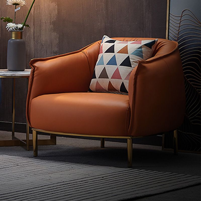 Solid Color Living Room Leather Arms Included with Goldtone Legs Barrel Chair Clearhalo 'Accent Chairs' 'accent_chairs' 'Chairs & Seating' 'furn' 'furn_accent_chairs' 'Furniture' 'Living Room Furniture' 1200x1200_f54d5d8a-e0c6-4c4e-a0f1-6f7023fcb9d8