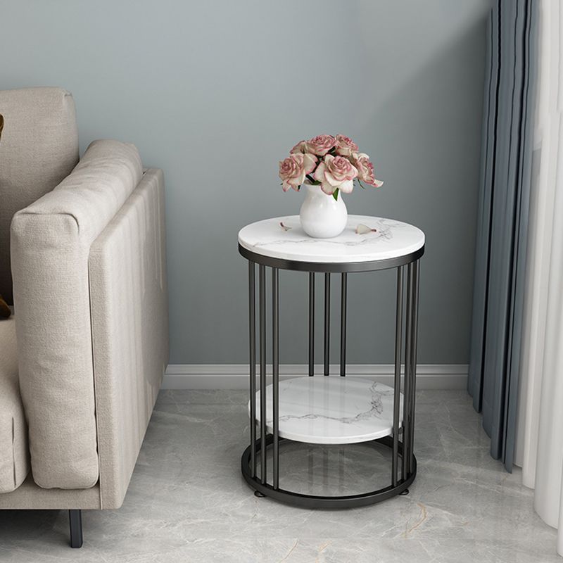 Faux Marble Accent Table Nightstand 21.65" Tall Glam Bedside Cabinet with 2 Shelves Clearhalo 'Bedroom Furniture' 'furn' 'furn_night_stand' 'Furniture' 'night_stand' 'Nightstands' 1200x1200_f54fb1f6-7e8f-4d32-9d35-ba8163b41664