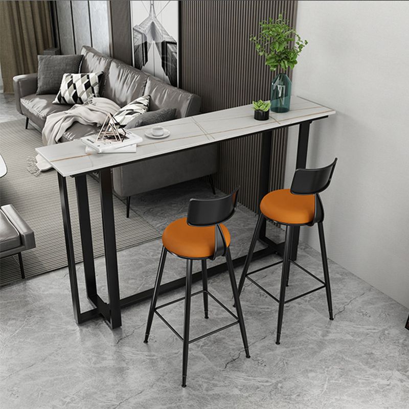 Mesa de bar rectangular de piedra sinterizada, mesa de pub con base negra y metálica