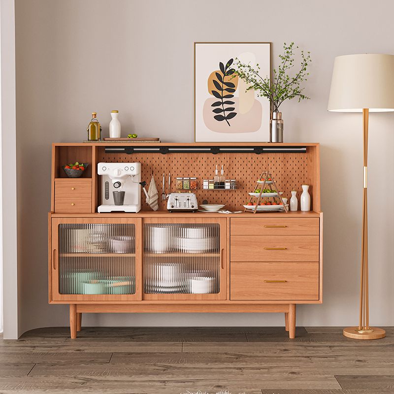 5-Drawer Pine Wood Credenza Modern Glass Sliding Door Cabinets Sideboard for Living Room Clearhalo 'buffet_sideboard' 'Buffets & Sideboards' 'furn' 'furn_buffet_sideboard' 'Furniture' 'furniture_buffet_sideboard' 'Kitchen & Dining Furniture' 1200x1200_f5574f25-96b7-4712-9b72-9495d66dc888