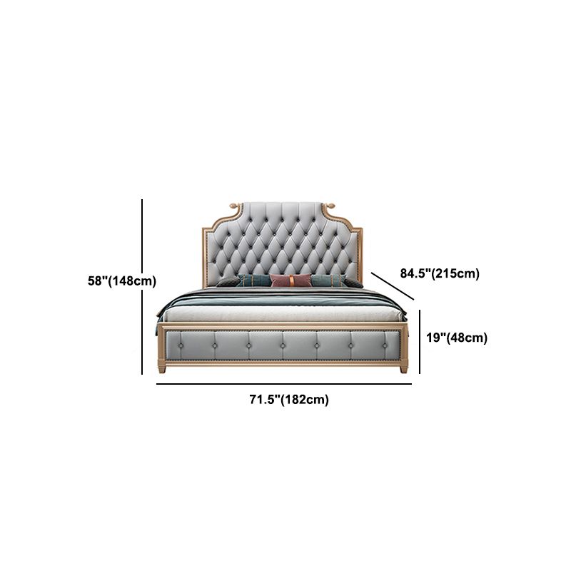 Glam wood Bed Frame Tufted Faux Leather Standard Bed with Headboard Clearhalo 'Bedroom Furniture' 'Beds' 'furn' 'furn_beds' 'Furniture' 1200x1200_f55862e7-4324-4c89-b380-c73f46ec6ddd