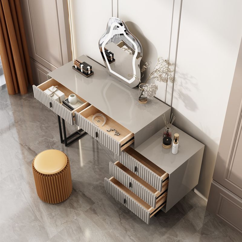 15.74" Wide Vanity Set with 5 Drawer Gray Wood Make-up Vanity