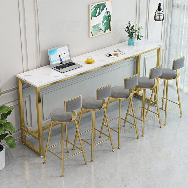 Stone Bar Table Traditional Luxury Rectangle Bar Table with Trestle Base in Gold Clearhalo 'Bar Furniture' 'Bar Tables' 'bar_tables' 'furn' 'furn_bar_tables' 'Furniture' 'furniture_bar_tables' 'Kitchen & Dining Furniture' 1200x1200_f5603eba-d827-4aa1-87fd-0ea176d15068