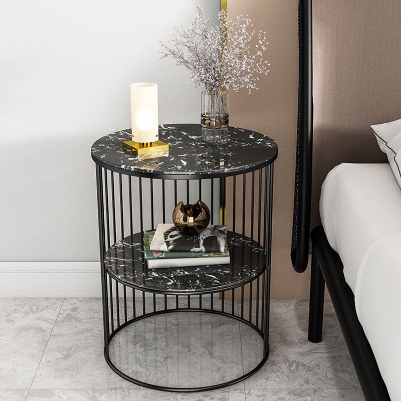 1 Drum Round End Table Mid-Century Double Tier Side End Table