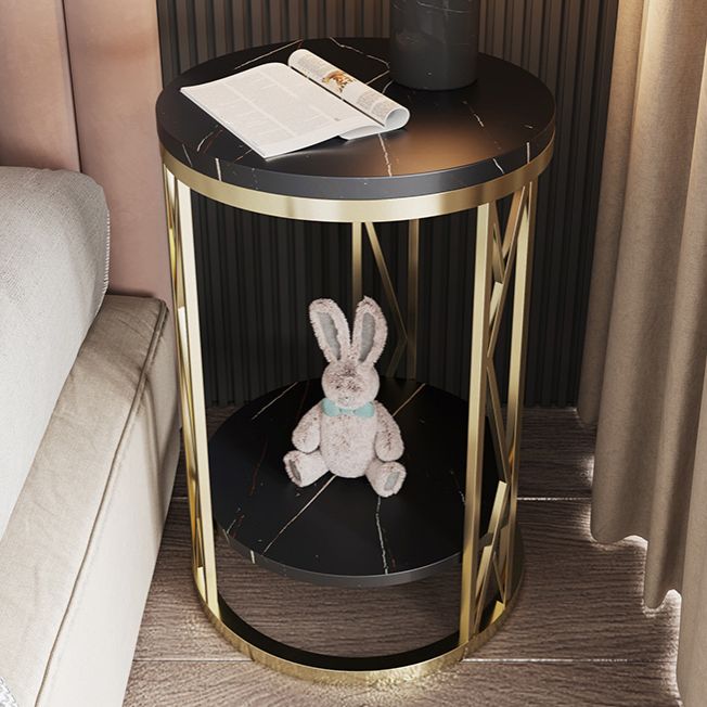 Glam Metal Night Table Open Storage 1-Shelf Round Nightstand in Black/White Clearhalo 'Bedroom Furniture' 'furn' 'furn_night_stand' 'Furniture' 'night_stand' 'Nightstands' 1200x1200_f564e1dc-5767-4c43-bb3c-5ddbe38c8f73