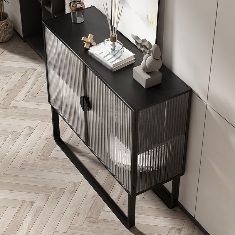 Glam Iron Credenza Striped Glass Doors 39.5"L Cabinets Dining Server for Living Room Clearhalo 'buffet_sideboard' 'Buffets & Sideboards' 'furn' 'furn_buffet_sideboard' 'Furniture' 'Kitchen & Dining Furniture' 1200x1200_f567c6ff-fcd7-480c-843f-94338ee90cbd