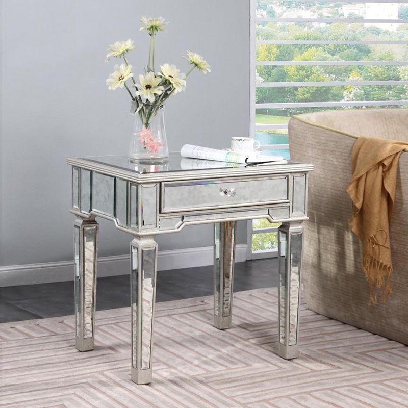 Tabla de extremo superior de vidrio cuadrado contemporáneo 4 Pats Tabla de extremo con cajón