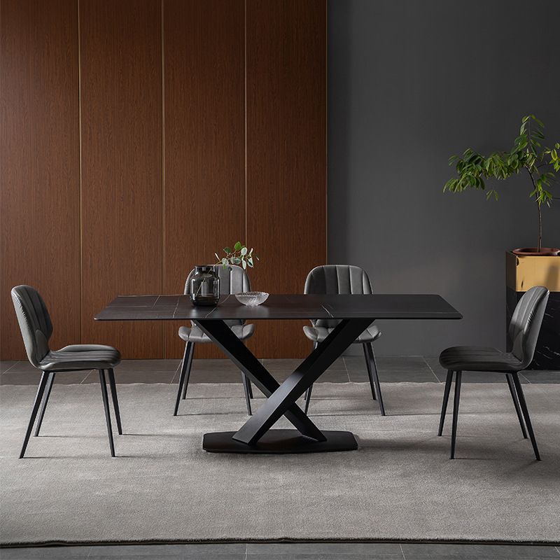 Modern Style Black Sintered Stone Dining Table Set Rectangle 1/4/5 Pieces Dining Set Clearhalo 'Dining Room Sets' 'Dining Tables & Seating' 'dining_room_set' 'furn' 'furn_dining_room_set' 'Furniture' 'Kitchen & Dining Furniture' 1200x1200_f56fd34e-01b7-4683-a456-c58747a46649