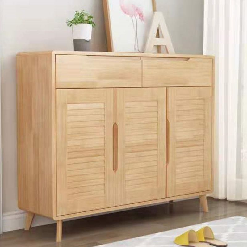 Modern Cabinet Rectangle With Doors Solid Wood with Shelves Accent Cabinet