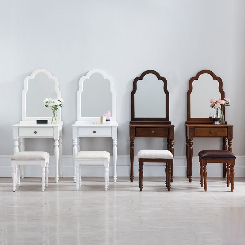 Mesa de tocador de madera de 23.6 "W Juego de mesa de maquillaje de tocador de 1 cañón con espejo y taburetes