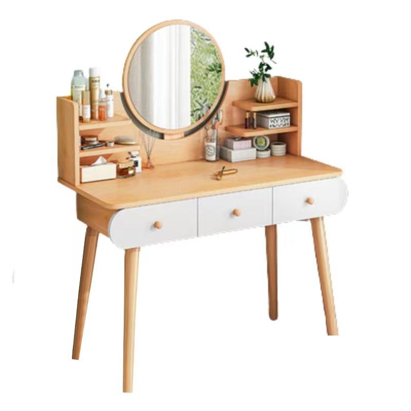 Scandinavian 28.7" Height Wooden Table Make-up Vanity with Mirror