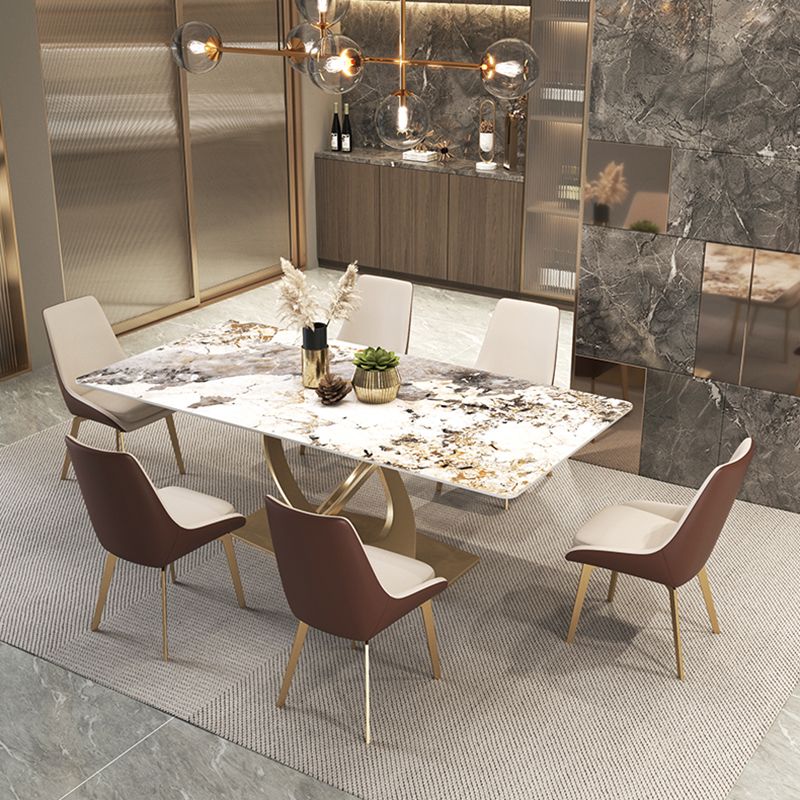 椅子付きのグラムスタイルの焼結石トップメタルベースダイニングテーブル