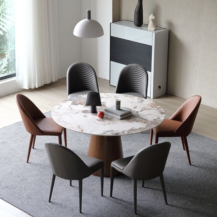 Stone Top Dining Table Modern Round Dining Table with Wood Pedestal Base without turntable Clearhalo 'Dining Tables & Seating' 'Dining Tables' 'dining_table' 'furn' 'furn_dining_table' 'Furniture' 'Kitchen & Dining Furniture' 1200x1200_f57c3ede-5264-428d-a925-f1da4de6aeef
