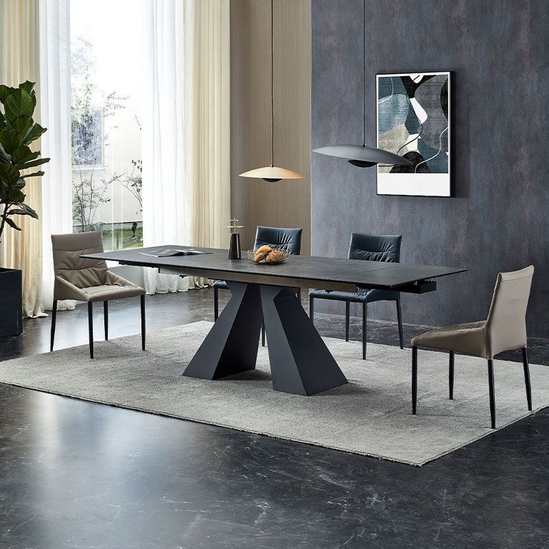 Modern Style Gray Dining Table Rectangle Sintered Stone Dining Table with Black Frame Clearhalo ' dining_table' 'Dining Tables & Seating' 'Dining Tables' 'furn' 'furn_dining_table' 'Furniture' 'furniture_dining_table' 'Kitchen & Dining Furniture' 'kitchen&dining_furn' 'kitchen' 'kitchen_dining_table' 1200x1200_f57c4349-0ae3-4c06-a580-a88fd5924240