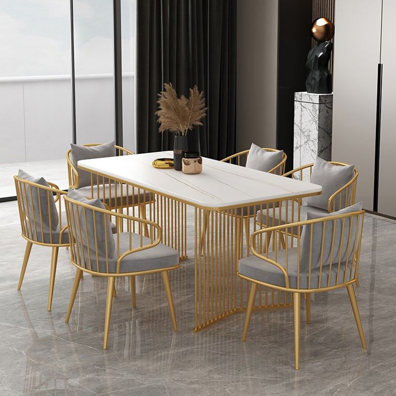Rectangle Stone Dining table Gold Frame Traditional Luxury Double Pedestal Table Clearhalo 'Dining Tables & Seating' 'Dining Tables' 'dining_table' 'furn' 'furn_dining_table' 'Furniture' 'furniture_dining_table' 'Kitchen & Dining Furniture' 'kitchen' 'kitchen_dining_table' 1200x1200_f583a75e-8b70-4a54-bdc9-8e3a294c8373