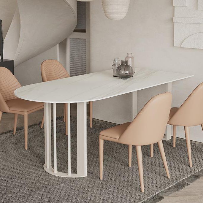 White Stone Top Dining Table Modern Dining Table with Sled Base Clearhalo ' dining_table' 'Dining Tables & Seating' 'Dining Tables' 'furn' 'furn_dining_table' 'Furniture' 'furniture_dining_table' 'Kitchen & Dining Furniture' 'kitchen&dining_furn' 'kitchen' 'kitchen_dining_table' 1200x1200_f583b9d2-f73d-4a7d-a17f-10ce73a13543