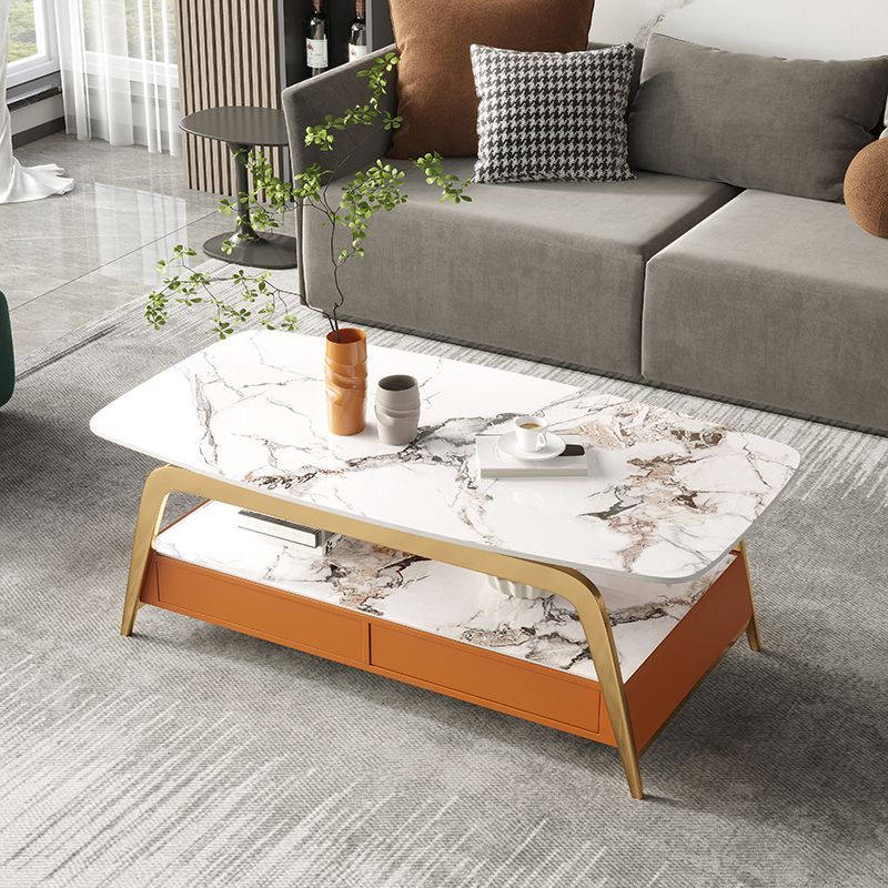 Glam Rectangle Cocktail Table Glass/Slate Top 4 Legs Coffee Table