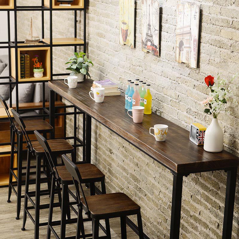 Solid Wood Bar Dining Table Industrial Rectangle Bar Table with Trestle Base in Black Clearhalo 'Bar Furniture' 'Bar Tables' 'bar_tables' 'furn' 'furn_bar_tables' 'Furniture' 'furniture_bar_tables' 'Kitchen & Dining Furniture' 1200x1200_f5865304-e1eb-40f6-bcc9-95c100ba3e21