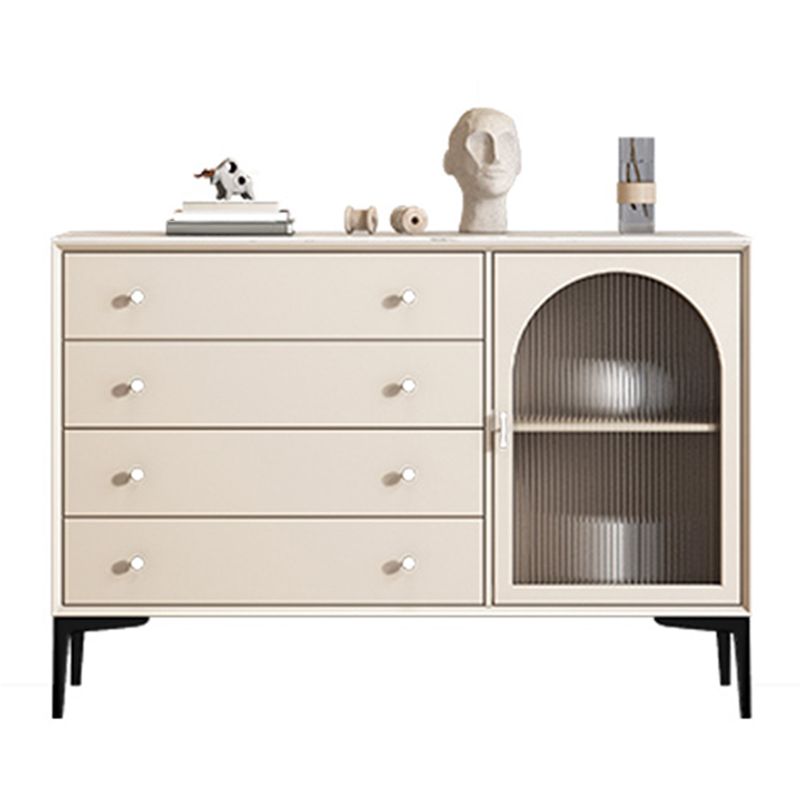 Scheda laterale di pietra per tavolino a buffet contemporanei con armadi e cassetti