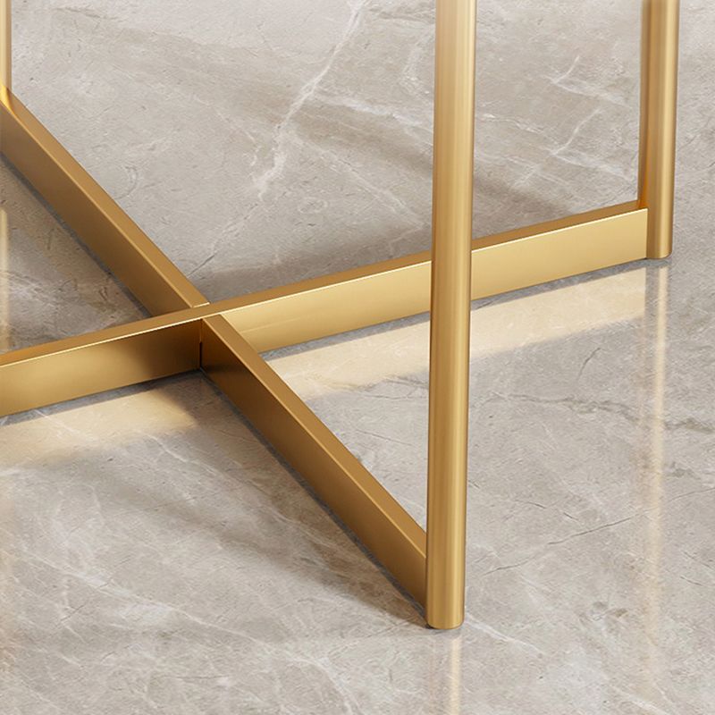 Modern Glass Side End Table Metal Cross Legs Round Corner Table