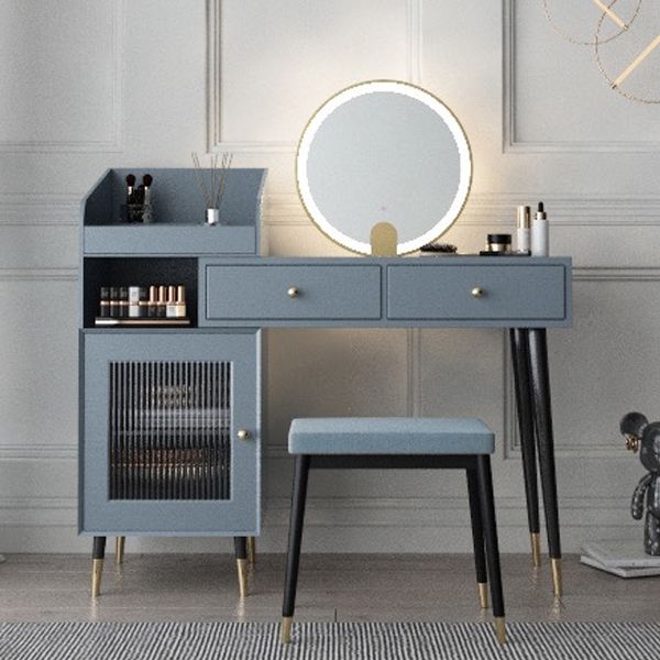 Contemporary Solid Wood Vanity Dressing Table with Mirror and Stool