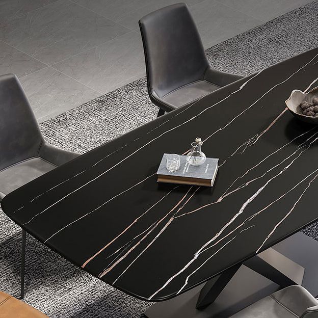 Industrial Style Rectangle Dining Table Sintered Stone Table with Metal Leg for Home Clearhalo 'Dining Tables & Seating' 'Dining Tables' 'dining_table' 'furn' 'furn_dining_table' 'Furniture' 'Kitchen & Dining Furniture' 1200x1200_f59b9e37-de45-4eeb-b4eb-0cf2baf2602e
