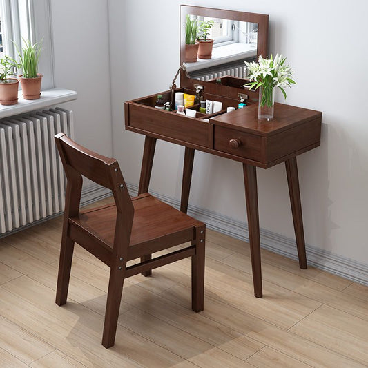 Tavolo da toeletta in legno massiccio scandinavo Scrivania con specchio a specchio a flip-top