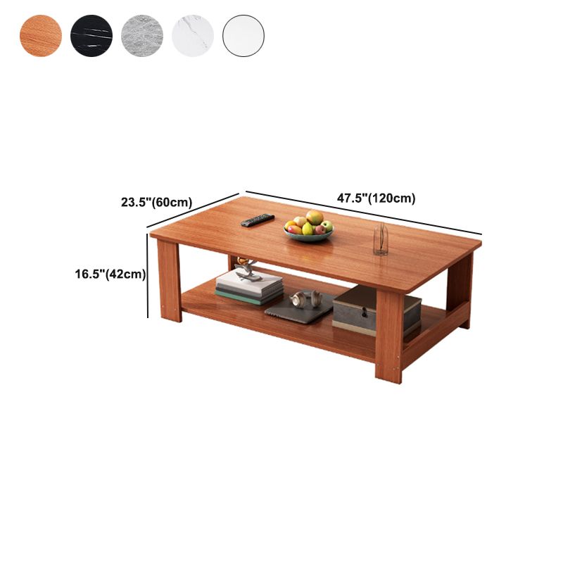 Nordic Style 4 Legs Base Rectangular Solid Wood Table with Storage Rack Coffee Table