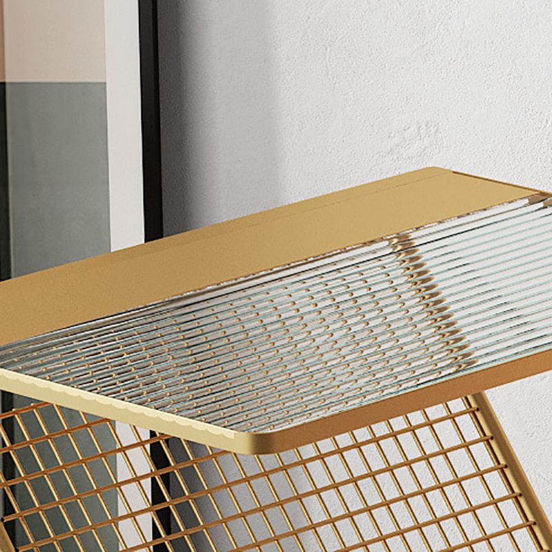 19.68"L Trestle Side Table with Storage Glass Top Sofa Side Accent Table