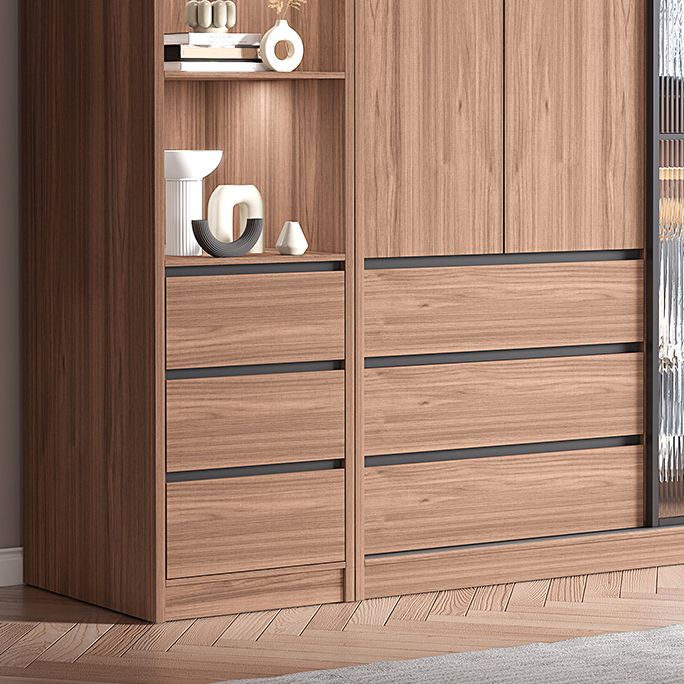 Armario de armario marrón con varilla de ropa Gabinete de vestuario de madera