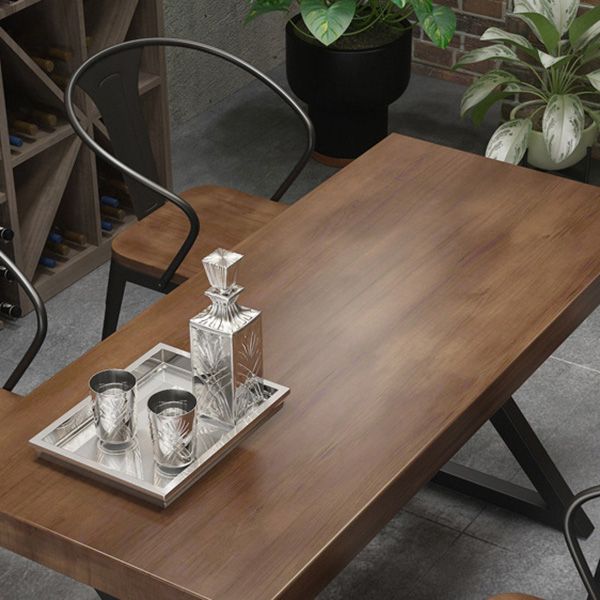 Industrial Rectangle Dining Table Pine Solid Wood Top Dining Table with Double Pedestal